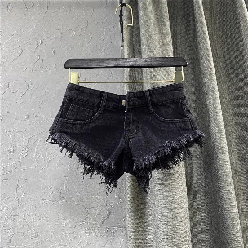 Black Sexy Spice Girls Denim Shorts Summer Trendy 2025 New Style Distinctive Low Waist Fur Edge Ultra Short A- line Hot Pants for Women Black Sexy Spice Girls Denim Shorts Summer Trendy 2025 New Style Distinctive Low Waist Fur Edge Ultra Short A- line Hot Pants for Women