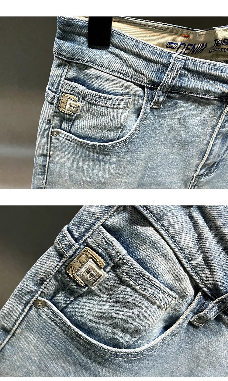 Men's Trendy Ripped Cropped Jeans Light Colored Summer Thin Distressed Tapered Harem Pants New_mkmklike.com