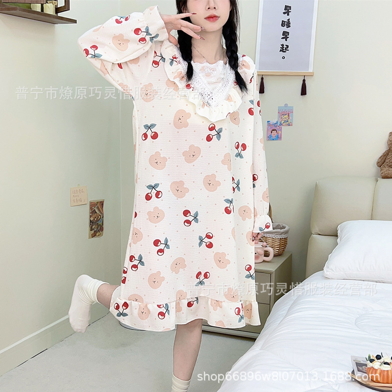 Princess Wind Pijamas verano 2024 nuevo estilo puro deseo de estilo medio largo in-hinge pijama ropa doméstica mujer