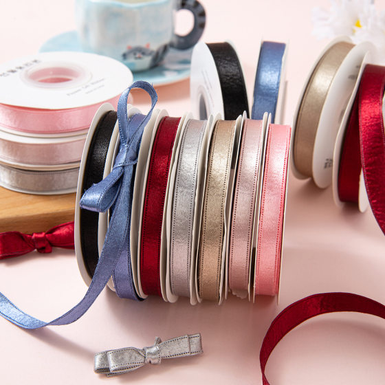 Korean Silver Double-Sided Mercerized Ribbon Ribbon High-End Metal Satin Bow Hair Accessories Headdress Clothing Accessories
