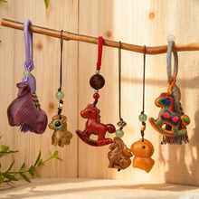 马上有钱汽车钥匙扣手机链马年挂件生肖包包挂脖装饰品木质工艺品