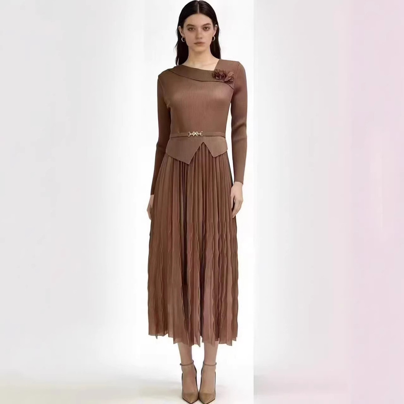 Miyake-Style Floral Asymmetrical Collar Dress for Women, High-End Beaded Pleated Ruffle Gown Long Dress Miyake-Style Floral Asymmetrical Collar Dress for Women, High-End Beaded Pleated Ruffle Gown Long Dress