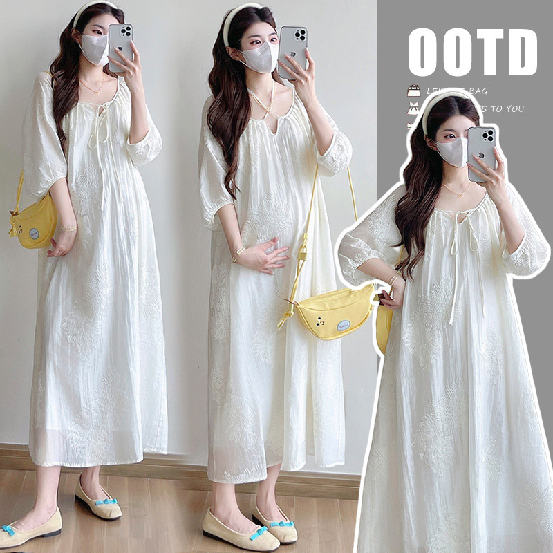 2025 Super Fairy Lace Embroidery Printed Mesh Long Skirt New Style Dress Summer High-End