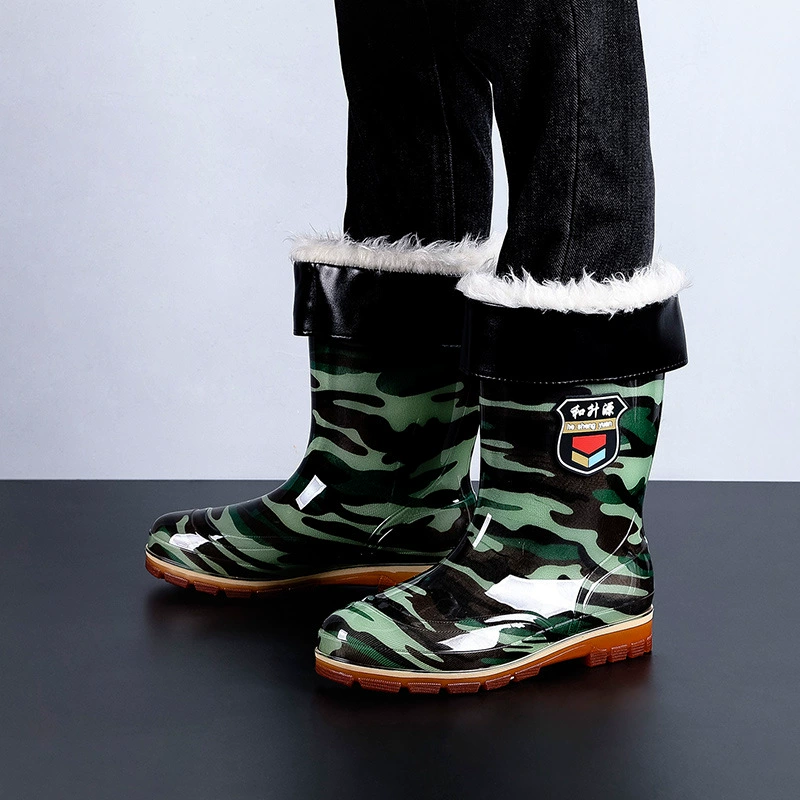 Зимняя теплая ватная водонепроницаемая обувь для мужчин по страхованию труда Дождь резиновая обувь на открытом воздухе трава дождь сапоги износостойкая кухонная обувь