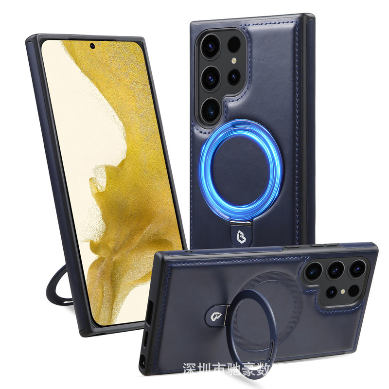 适用S25Ultra高档皮革磁吸支架手机壳S24商务皮套S23全包防摔套22|undefined