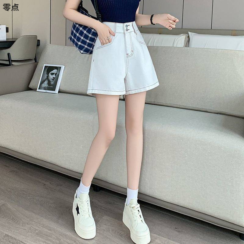 Denim Shorts Women's Summer 2025 New White Korean Style High Waist Slimming Look Large Size Student Loose Versatile Hot Pants