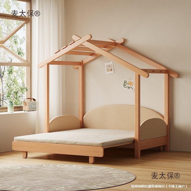 All Solid Wood Kidsren's Flying House Bed Retractable Boy and Girl Popsicle Single Bed Montessori Baby Bed Small Apartment Metabo