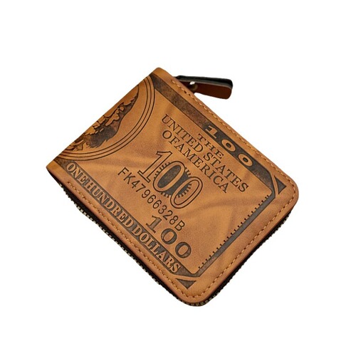 Men's Wallet Retro Heat Pressed US Dollar PU Wallet Men's Zipper Short Wallet
