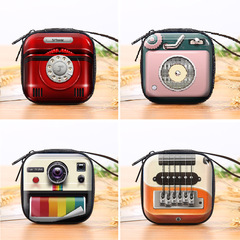 Cartoon camera game console tinplate square coin purse zipper headphone storage bag exquisite coin storage box