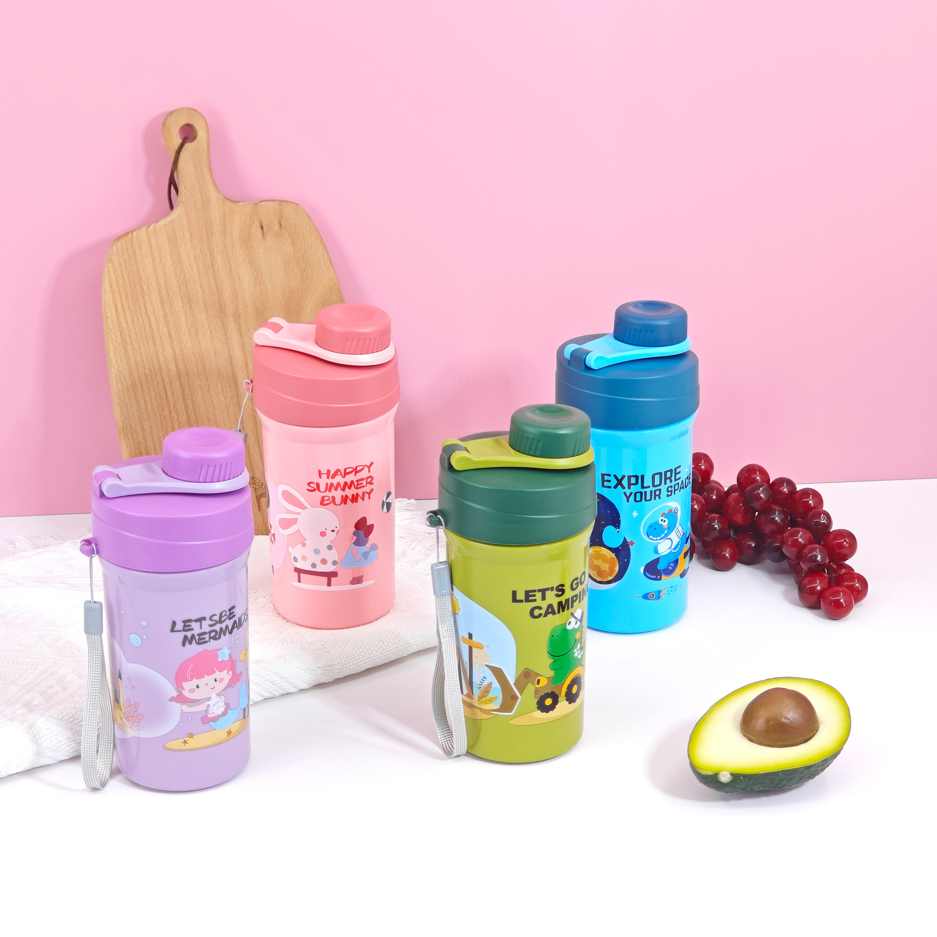 Nuevos productos sin franqueo para niños caja de almuerzo set hervidor de agua escuela de dibujos animados de plástico caja de almuerzo portátil de doble capa caja de almuerzo