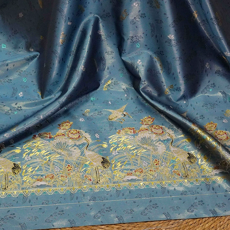 【Crane Dances in Autumn】antique style gold thread crane horse-face skirt jacquard autumn/winter embroidered vest brocade cheongsam fabric