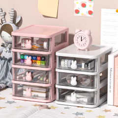 Cartoon Desktop Storage Box Transparent Small Drawer Style Desk Plastic Mini Storage Box Rabbit Stationery Organizing Box