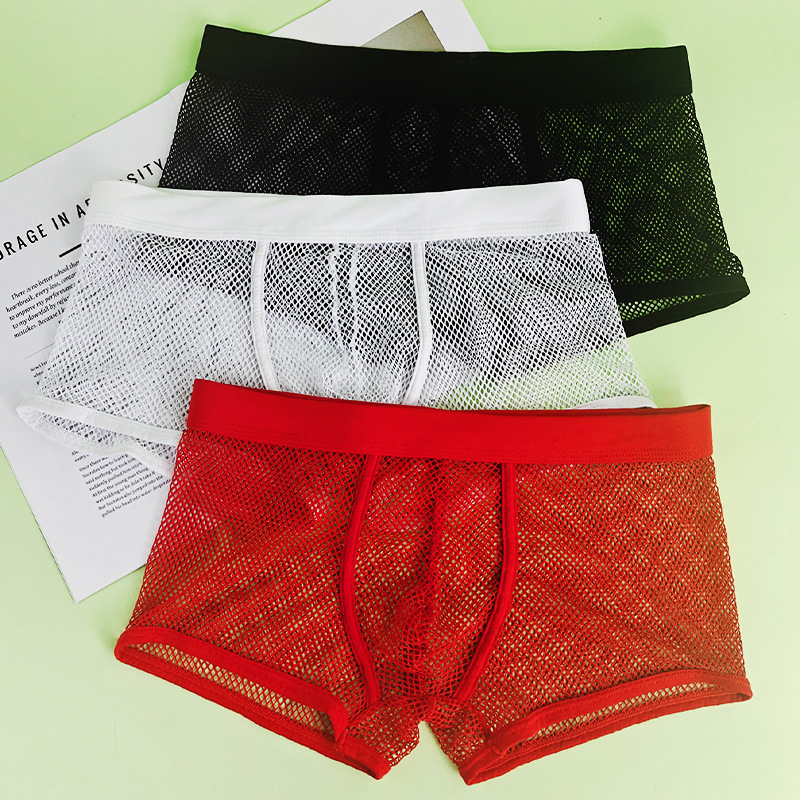 New Men's Underwear Transparent Large Mesh Mesh Boys' Boxer Briefs Breathable, Cool, Comfortable and Sexy Men's Shorts in Stock