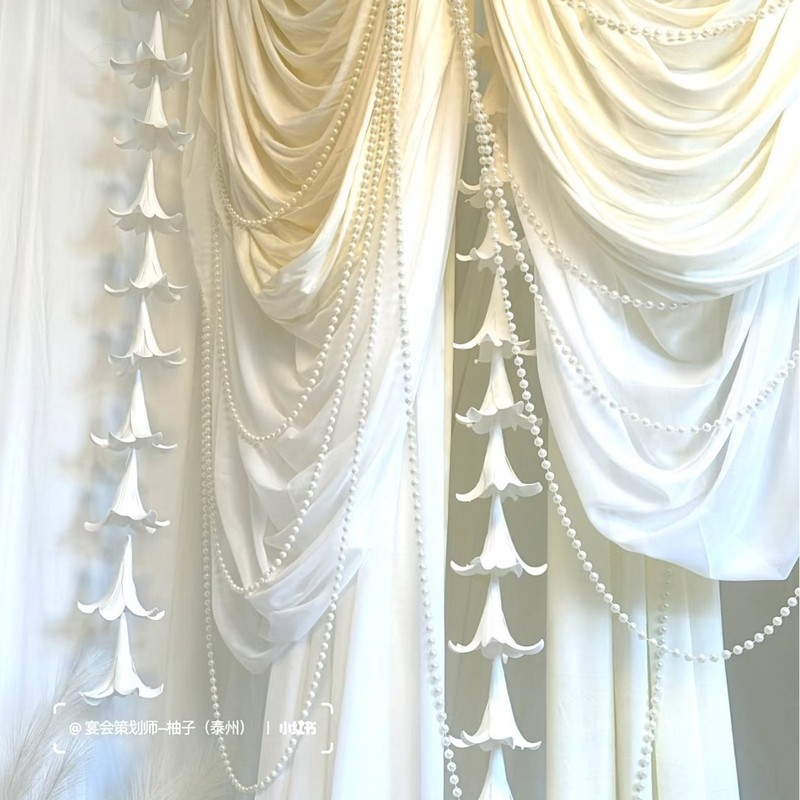 珍珠百合串吊饰婚礼庆典派对生日拍照道具网红纯白装饰花布置|undefined