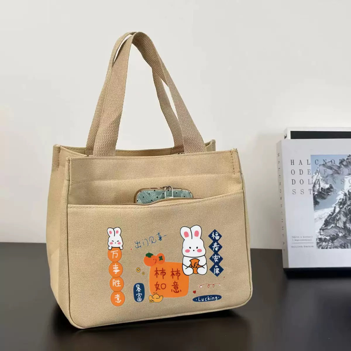 高颜值手提包宝妈外出简约小巧立体拎包通勤防水加厚上班便当饭袋