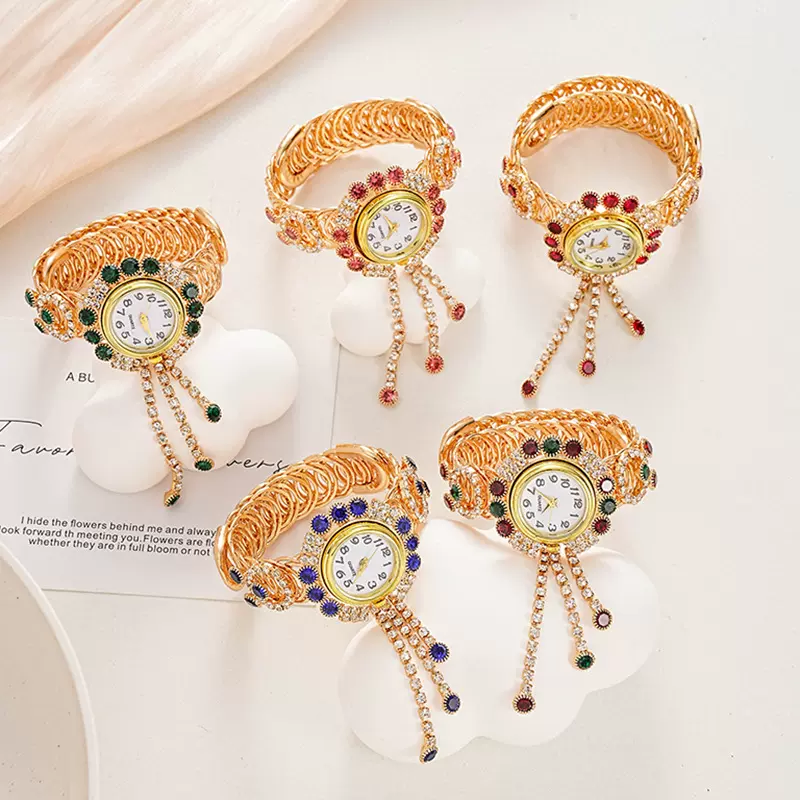 欧美新款时尚女士复古满钻百搭水钻手表潮流韩版流苏石英腕表厂家