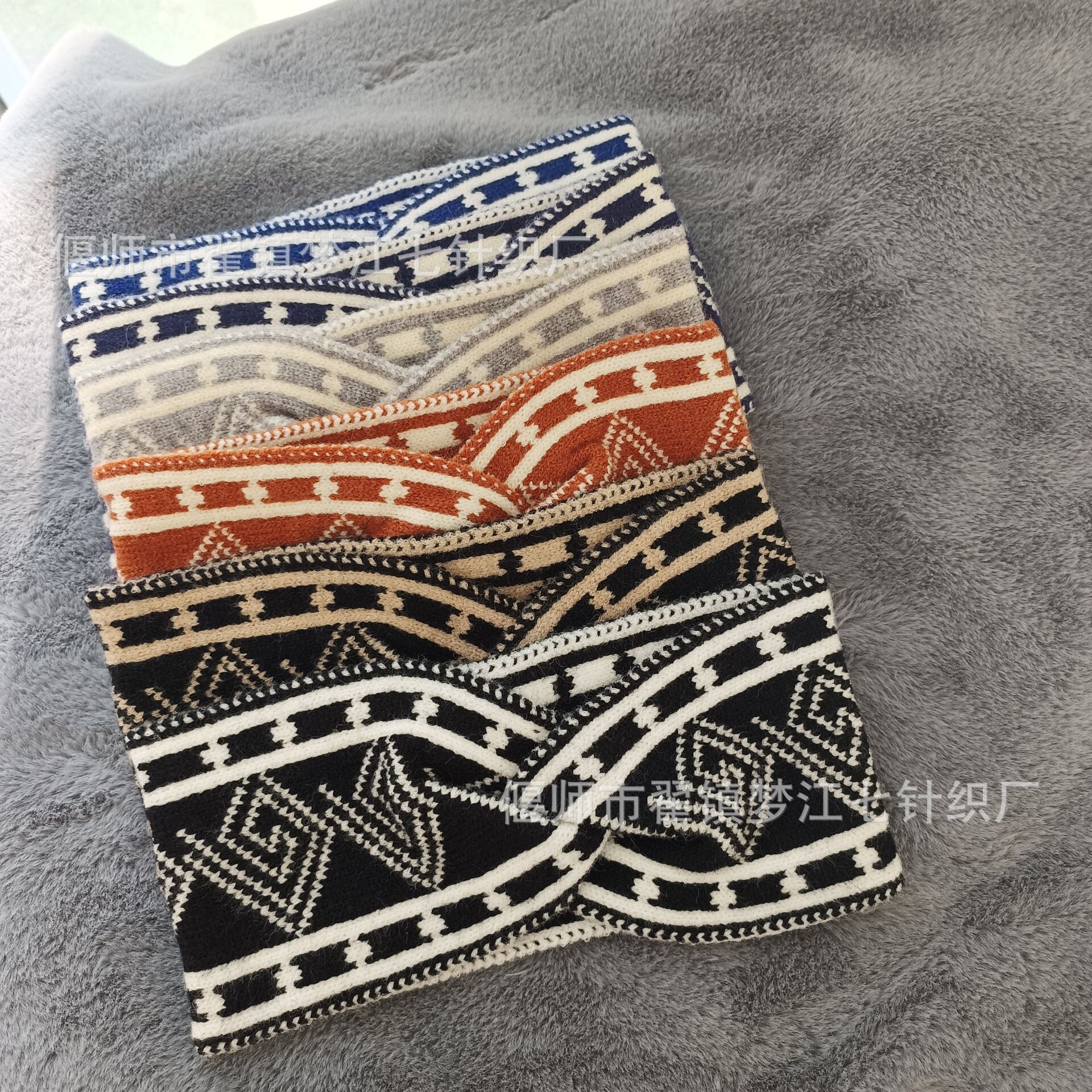 方格花紋髮帶月子包頭巾復古毛線束髮帶網紅針織髮帶交叉頭飾條紋