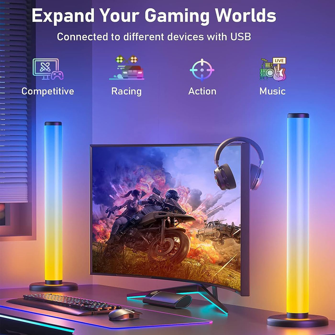 Luz ambiental luminosa de 360 grados para mesita de noche, activada por sonido, con control por Bluetooth y wifi, luz LED decorativa RGB de alta gama para juegos