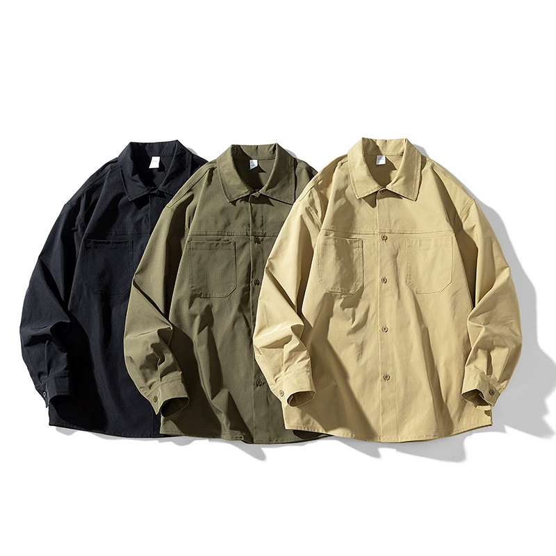 Penguo Men Мужская куртка весна 2025 новый оснастка с отворотами сплошной цвет ретро повседневная свободная рубашка куртка