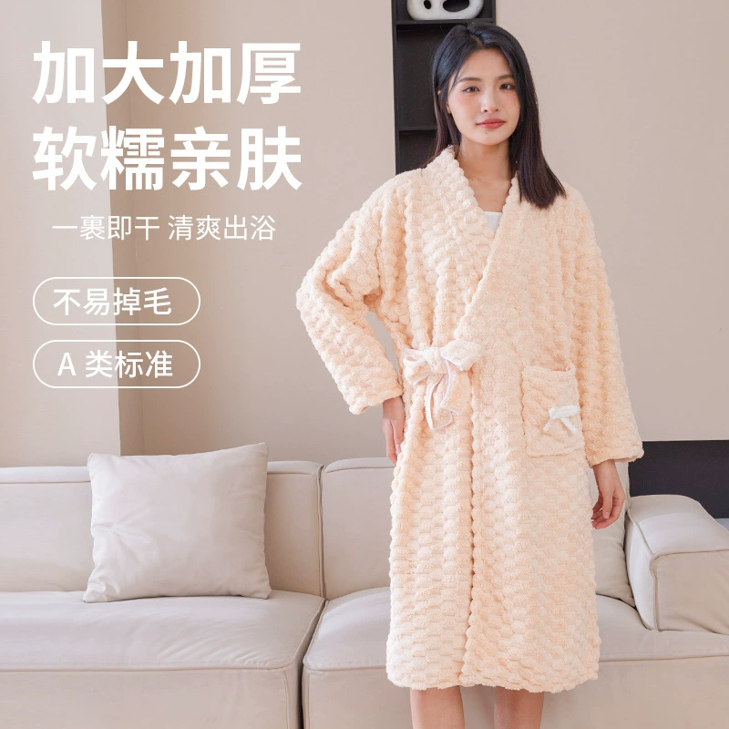 Осенне-зимняя облачная клетчатая домашняя ленивая юбка для ванной, женское носимое свободное банное полотенце, коралловый флис, утолщенный халат с длинным рукавом