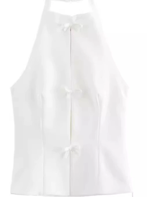 Летний топ с бантом, slim fit, без рукавов
