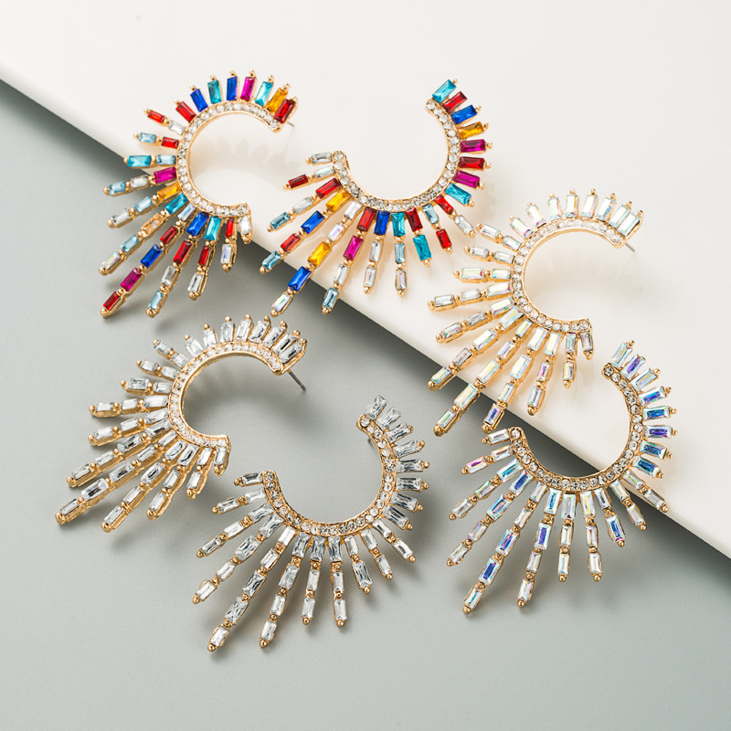 Electroplating Gold Plating Process Fashion Heart Diamond Alloy Artificial Gemstones Earrings