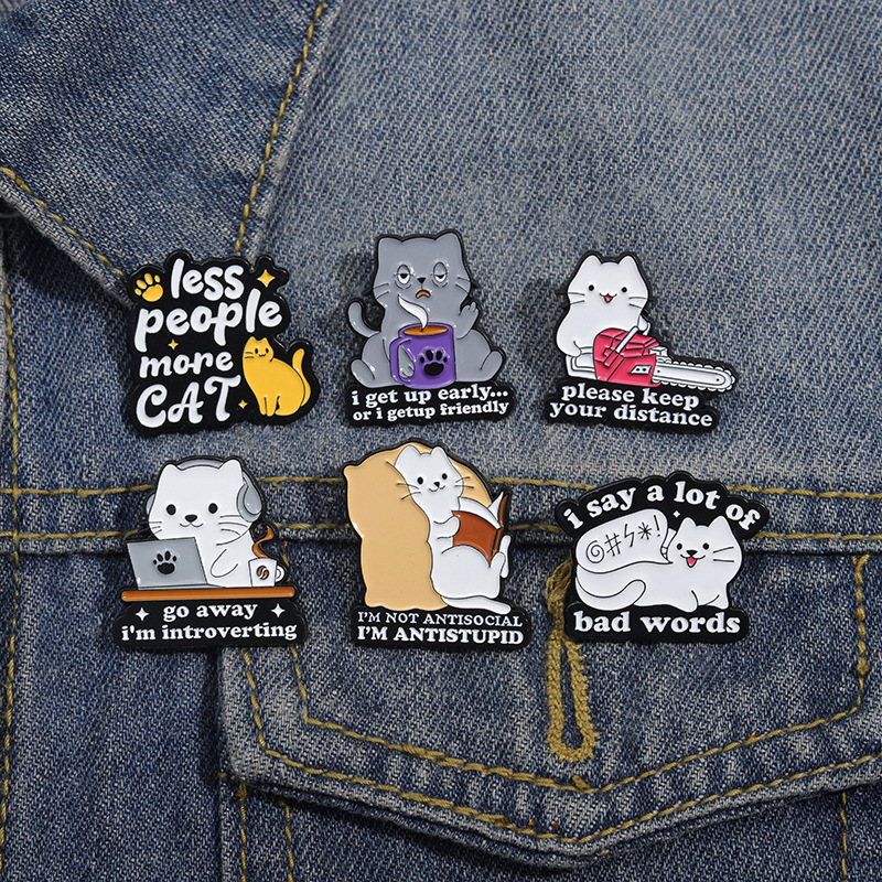 Alloy Material Letter, Cat Pattern Cute Pin Letter Cat Alloy Stoving Varnish Unisex Brooches