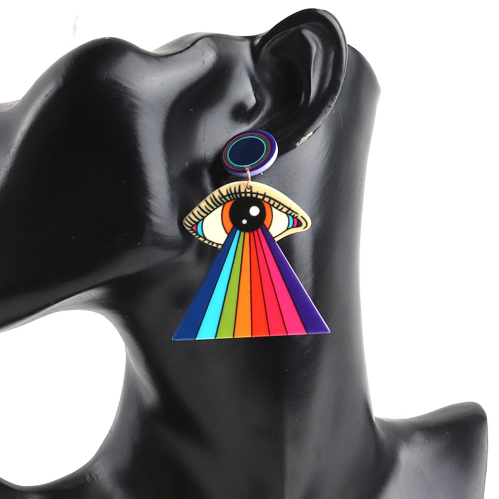 Pendientes colgantes de acrílico diseño ojo con estampado de colores, estilo punk – moda europea/americana. image 7