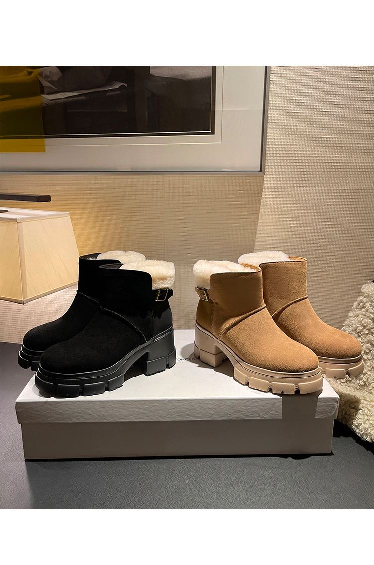 Boot tuyết nữ len thật gót cao đế dày ống ngắn lót lông giữ ấm — màu đen chi tiết 20