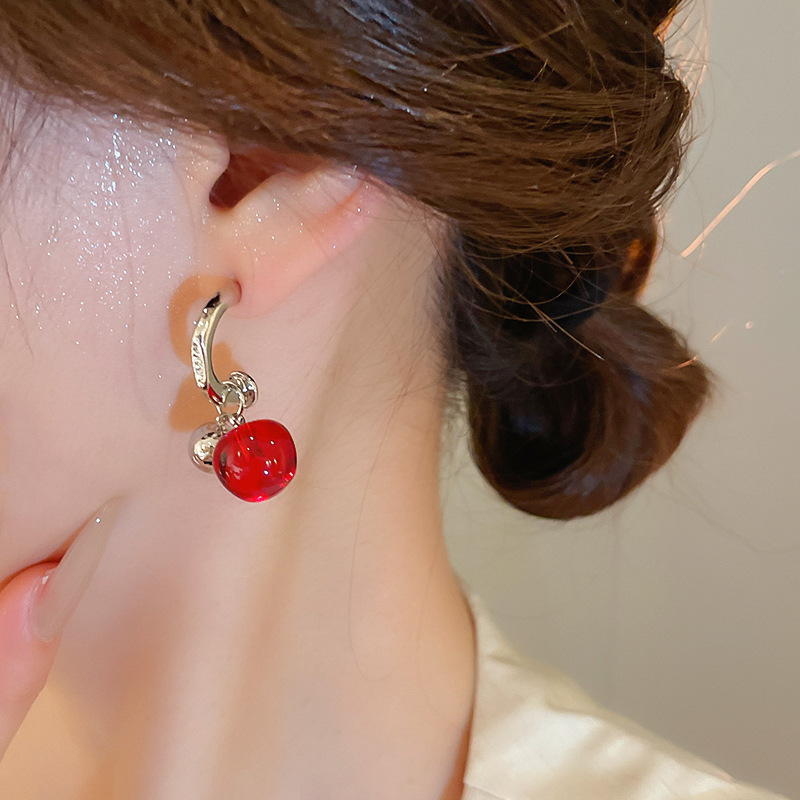 7g Weight 925 Sterling Silver Ear Needle Material Earrings Classification 1 Pair Quantity Daily Occasion Alloy, Resin Material Cherry Pattern Women's Gender Plating Design Cute, Sweet Style 1 Pair Cute Sweet Cherry Plating Alloy Resin Earrings 11