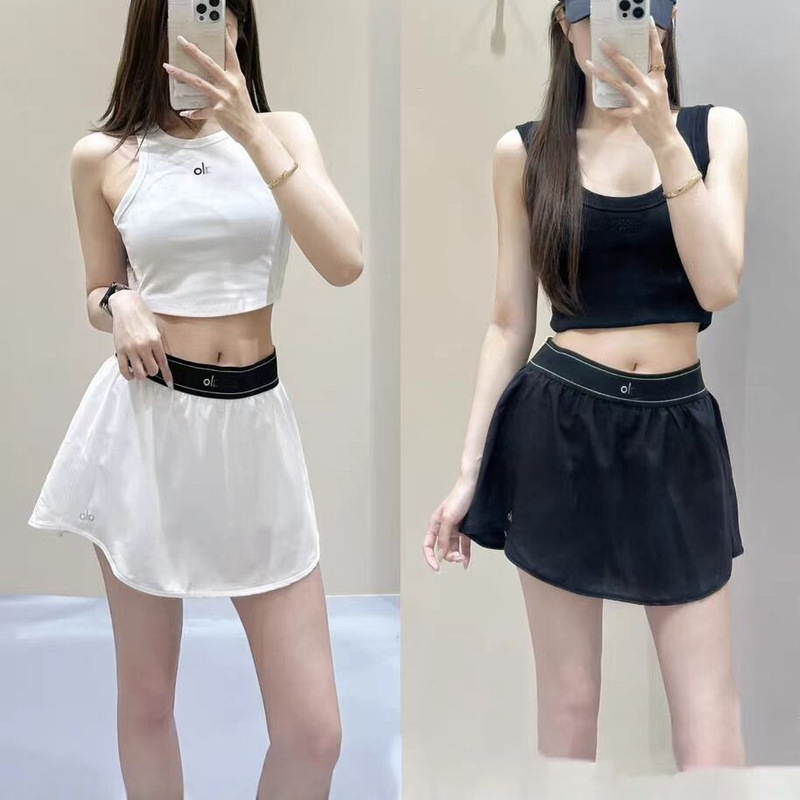 Mesh Skirt + Vest Set, Sporty Style Hot Girl Outfit, Women's Summer Fitness Short Vest and Half Skirt Two-Piece Set