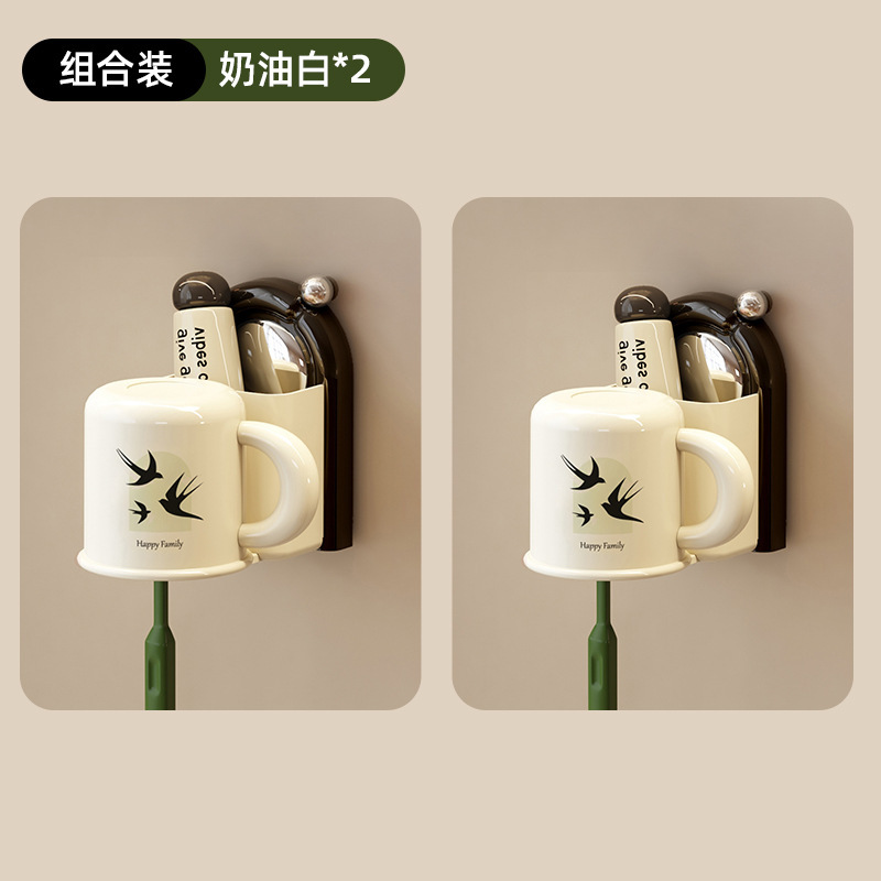 家庭用歯ブラシと歯磨きカップ収納ラックマウスウォッシュカップ壁掛けパンチフリーストレージアンティークスタイルバスルーム歯ブラシカップハンガー|undefined