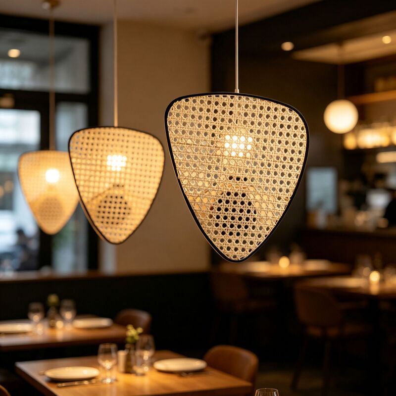 Southeast Asian style hollow triangular rattan chandelier for Zen tea room, restaurant, bedroom, Japanese restaurant, cake shop lampshade