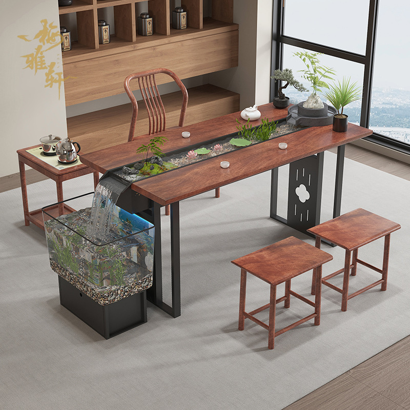 乌金木流水茶台养鱼循环景观茶桌简约客厅新中式小型泡茶桌椅组合|undefined