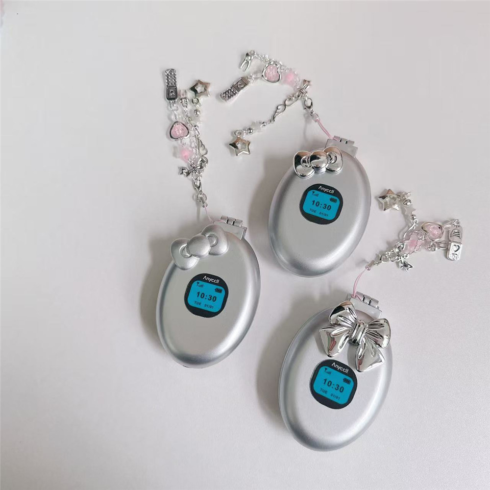 Children's Fun Y2K Spice Girl Millennium Style Retro Simulation Flip Phone Folding Air Cushion Comb Cosmetic Mirror Bag Hanging Accessories