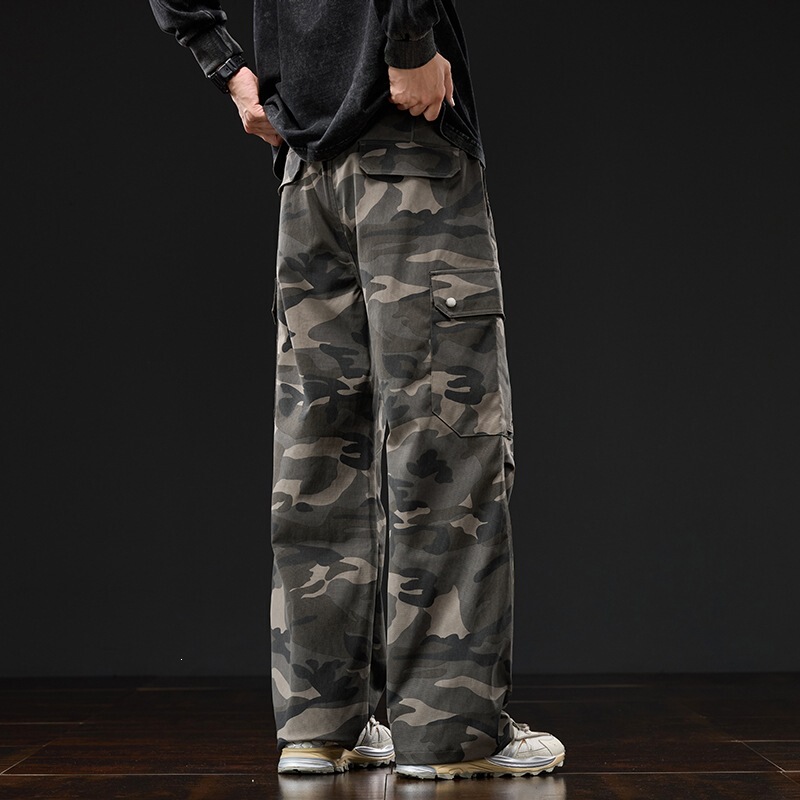 Dark camouflage work pants for men, new spring and autumn multi-pocket wide-leg straight pants, trendy brand, loose, durable, casual long pants Dark camouflage work pants for men, new spring and autumn multi-pocket wide-leg straight pants, trendy brand, loose, durable, casual long pants