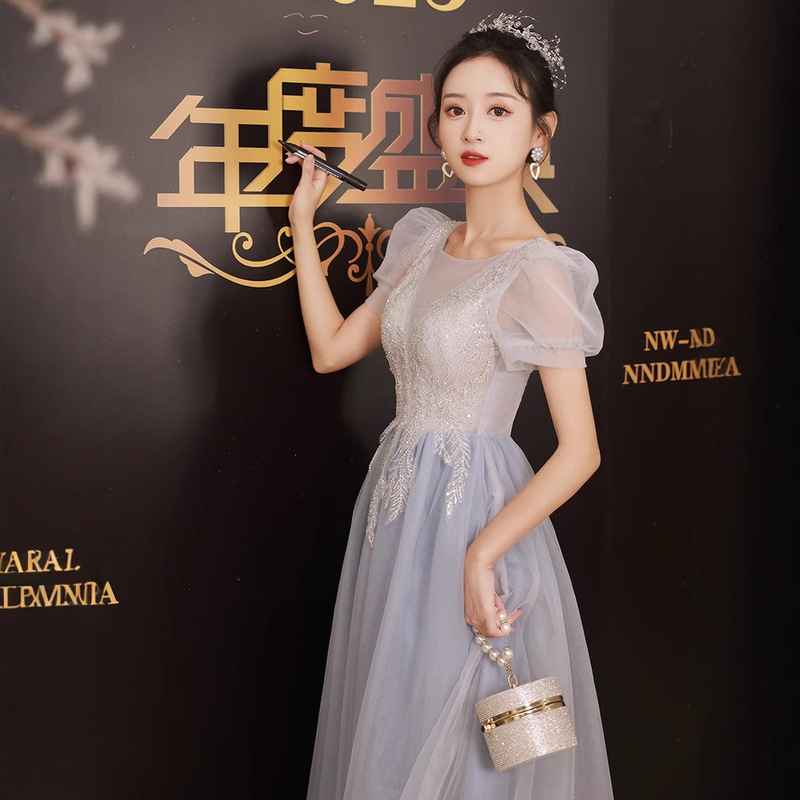 Blue Evening Dress, Accessible Luxury, Niche, High-End, Banquet, Coming-Of-Age Ceremony, Art Exam Host Performance, Long Dress for Women