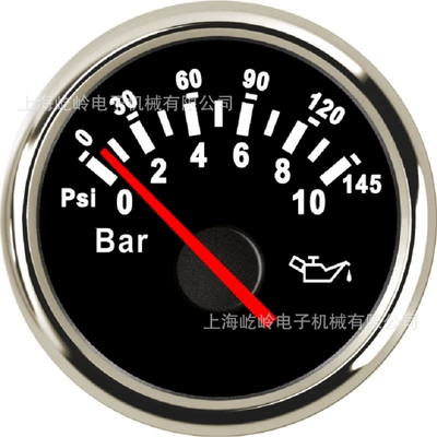 Oil Pressure Gauge: automobile instrument - silver-edge-black-bottom-0-10bar