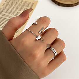 韩版ins简约冷淡风开口几何戒指复古时尚个性四件套食指关节指环