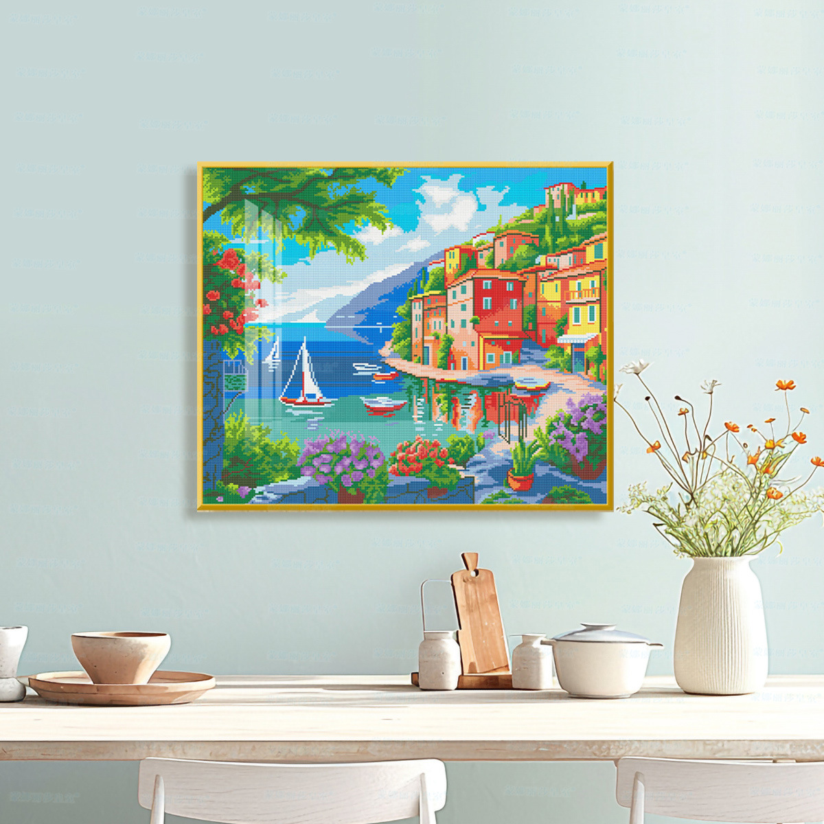 Algodón importado Mona Lisa real bordado de agua casa de colores paisajes pequeños paquetes de material de bordado de cruz diy
