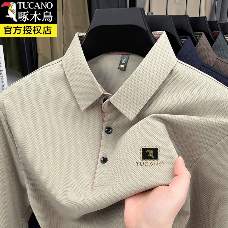 Мужская футболка с длинными рукавами Woodpecker на весну и осень, новая стильная хлопковая рубашка-поло с горячими ромбовидными лацканами, одежда для папы