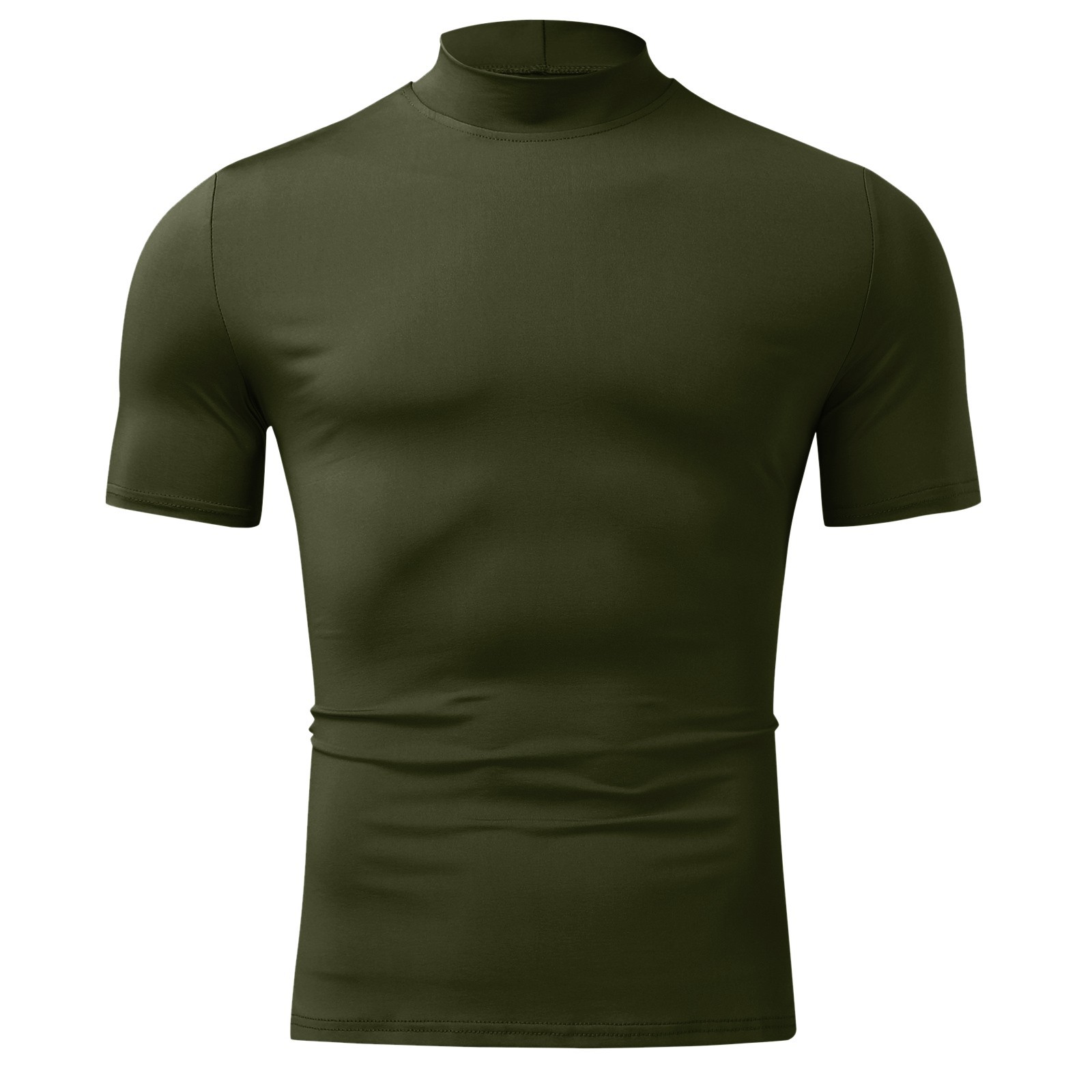 2024 Herbst und Winter Hoher Kragen Kurzarm T-Shirt Herren Unterlage Einfarbig Top_voghion.com