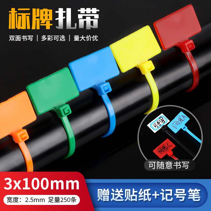 标牌尼龙扎带吊牌尼龙标签牌3*100mm记号牌电线网线标记扣标签带