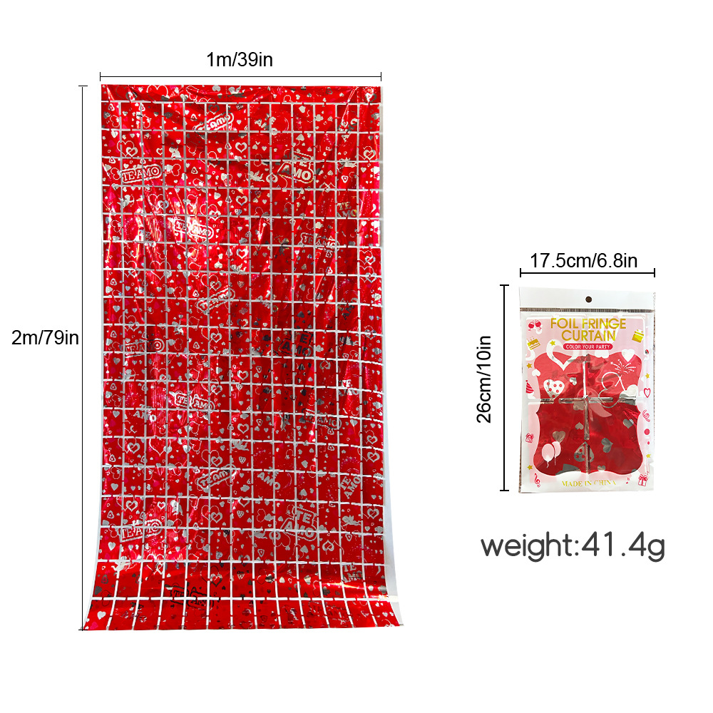 Amazon Día de San Valentín decoración amor cuadrado cortina cortina de seda lluvia decoración de boda fiesta de cumpleaños props de fondo