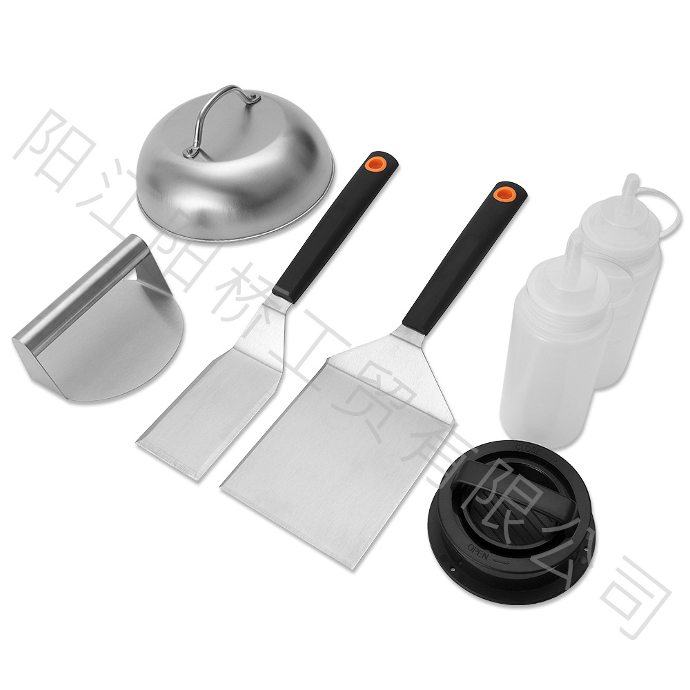 Amazon transfronterizo venta caliente conjunto de parrilla de barbacoa al aire libre hamburguesas prensado parrilla conjunto completo de herramientas de parrilla de acero inoxidable