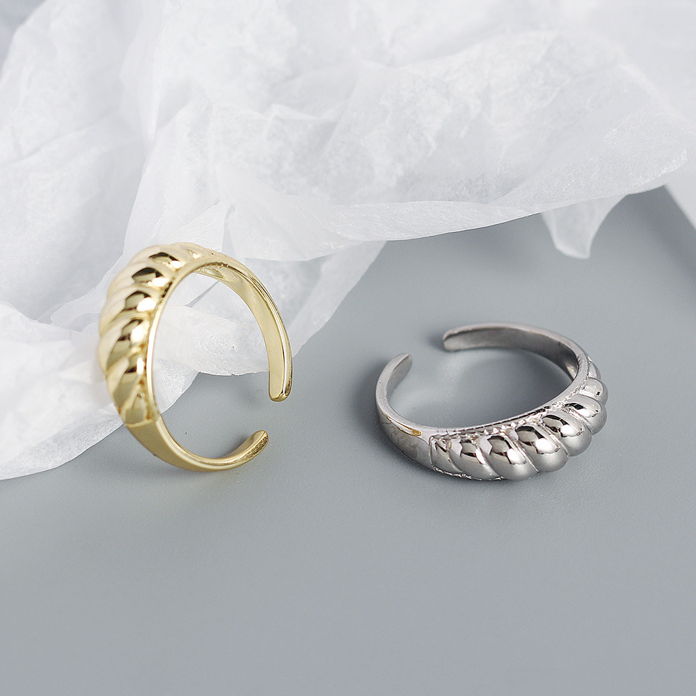 One Size Ring Size 1 Piece Quantity Fashion Twill Croissant Ring S925 Silver Retro Open Ring