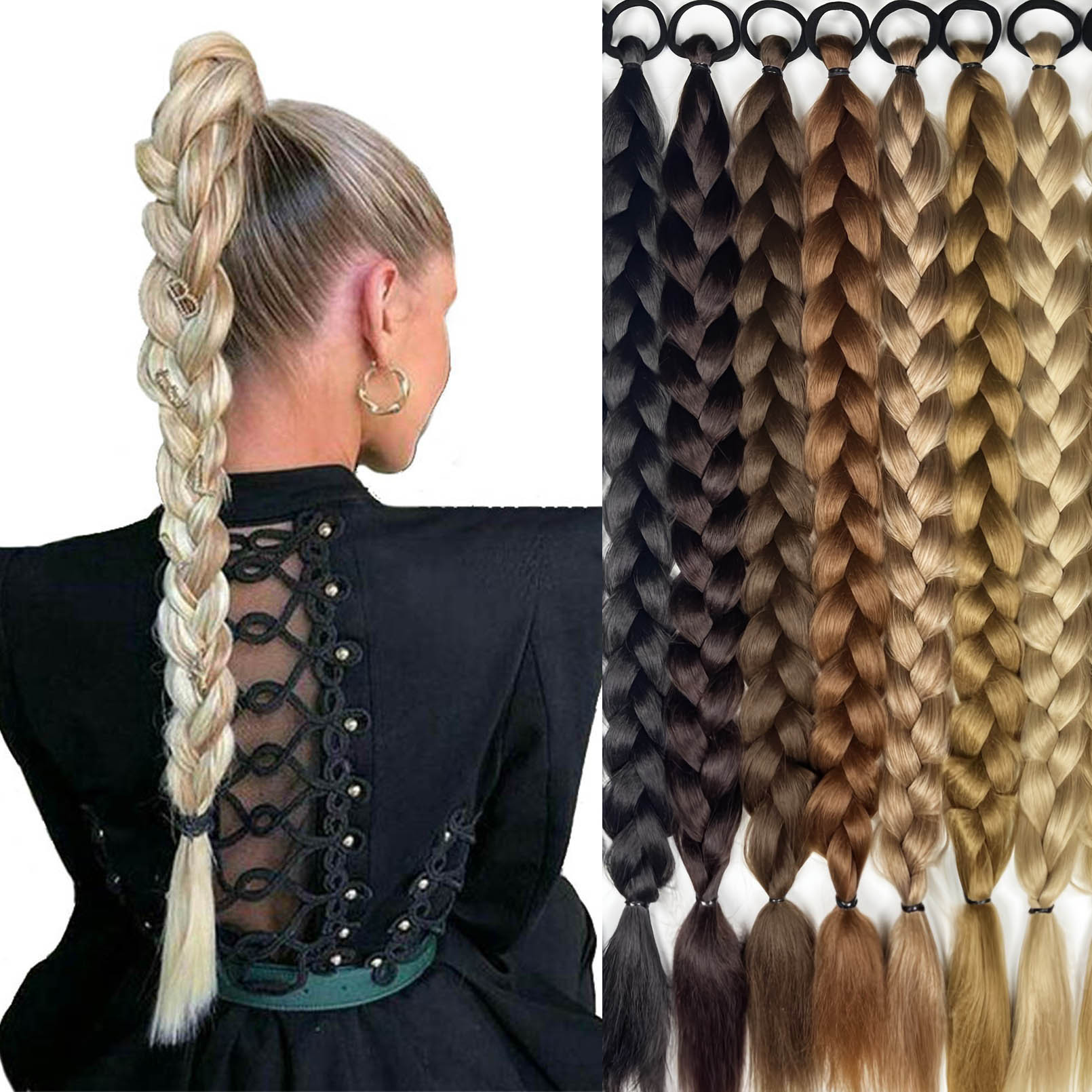 Trenzas largas de cola de caballo con banda elástica extensión de cabello sintético para uso diario accesorios de cabello de fiesta