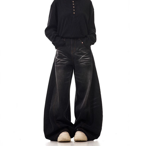 American-style Washed Cat-Eye Buckle Jeans for Women and Men | 2025 Spring Collection — Loose-Fit, Versatile, Slimming Straight & Wide-Leg Pants