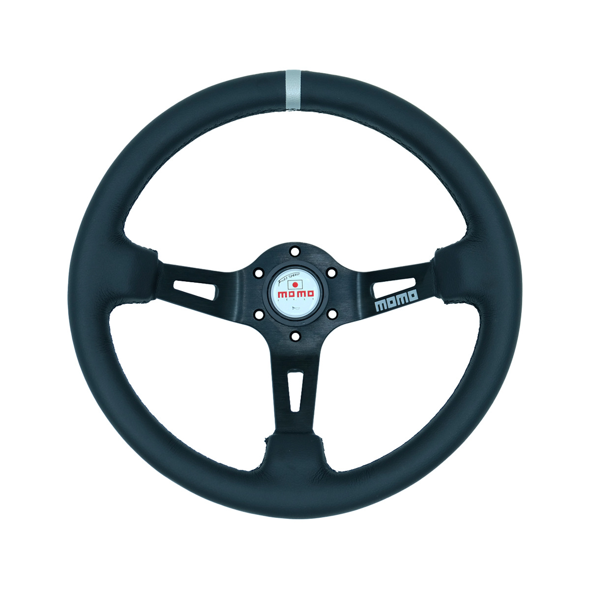 Dish Racing Wheel, Universal Steering wheel - genuine-leather-silver-ring-black-stitching