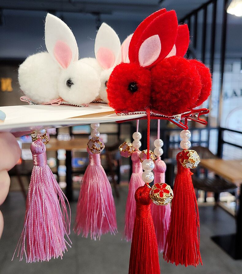 Plush three-dimensional rabbit tassel hair clip